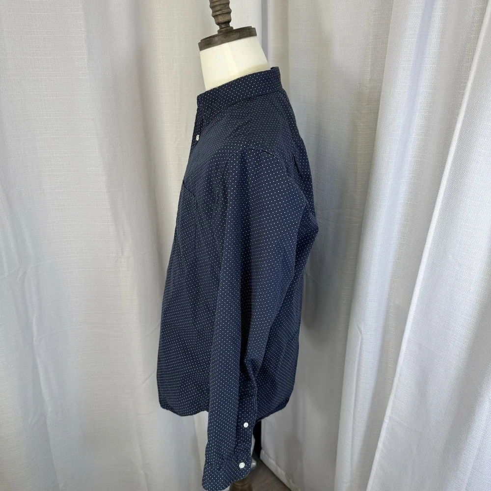 J. Crew Men's Button Down Shirt Large Navy Polka Dot 100%‎ Cotton Preppy Office